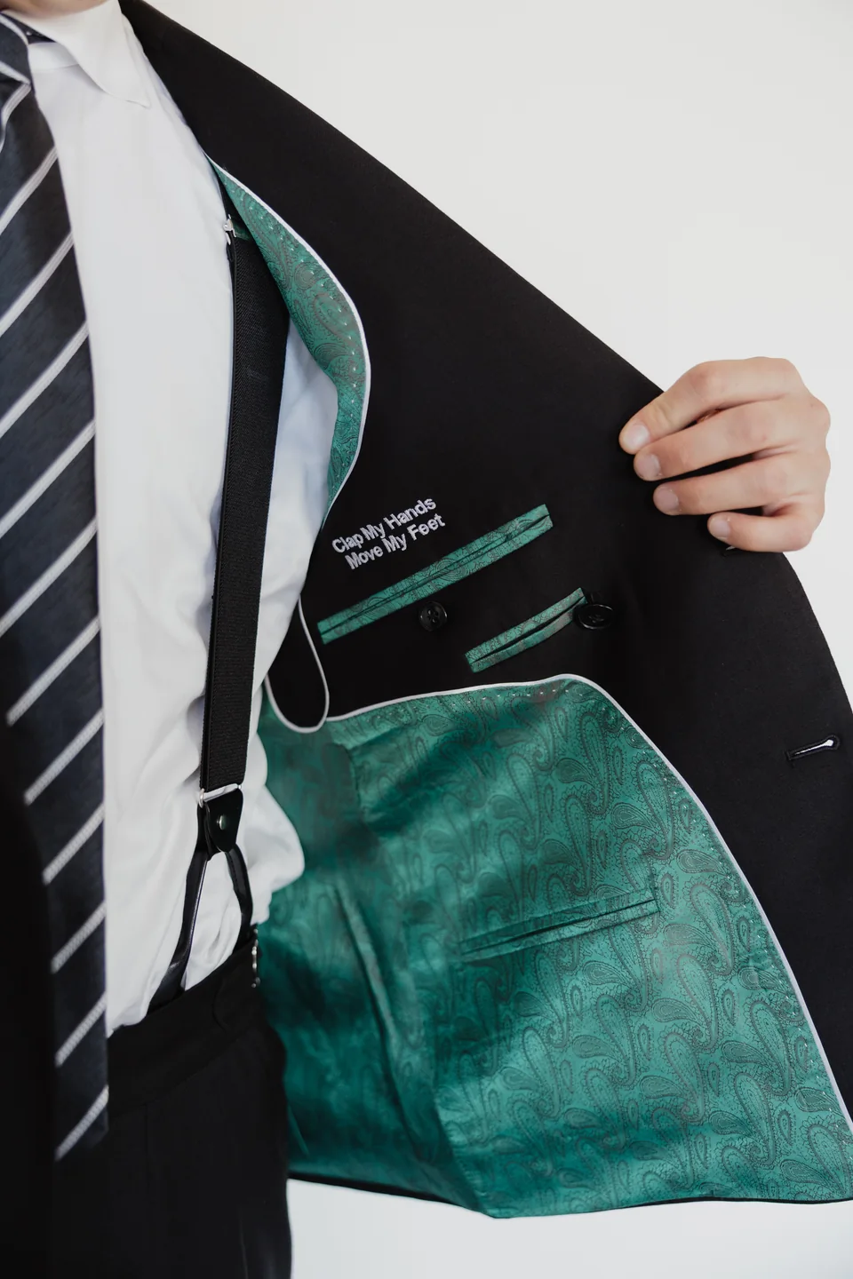 Jacket opened to reveal green interior lining.
